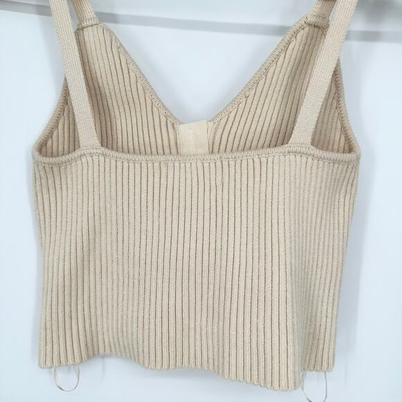 REVOLVE Mable Annabella Ribbed Hook and Eye Cropped Tank Top V-Neck Cream - Picture 5 of 8